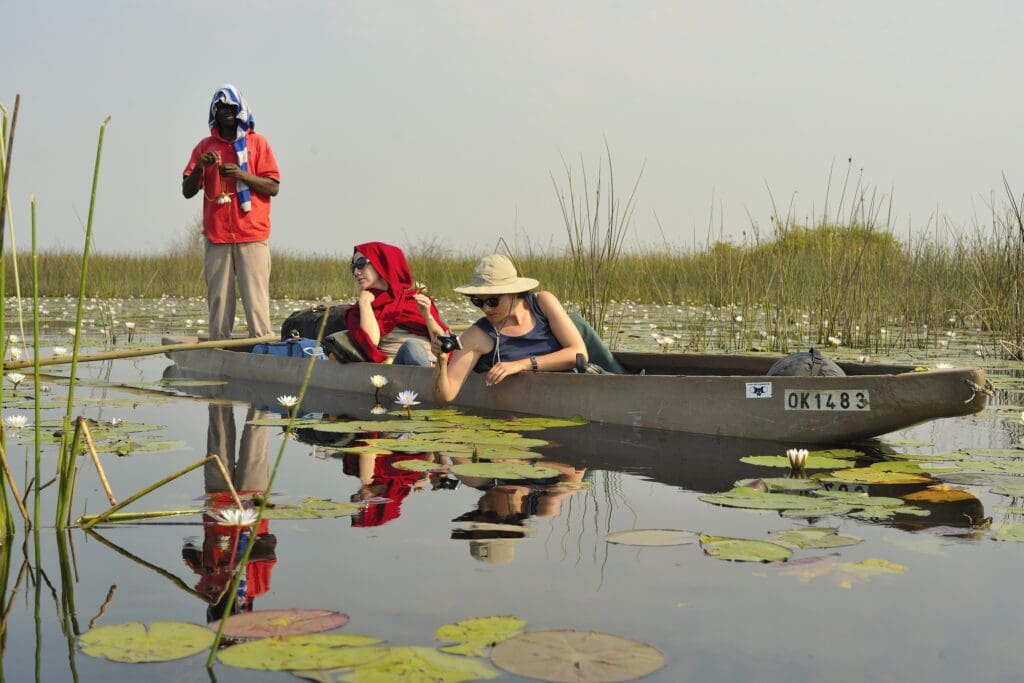 Couple on a private mokoro journey in the Okavango Delta